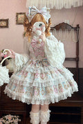 Candélabre abricot élégie sans manches triple épaisseur mur de fleurs imprimé nœud à volants dentelle douce (robe seule) vue de face
