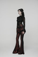 Red Printed Lace Slim Faux Two-Piece Women's Gothic Flared Pants - Product - 3