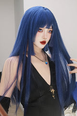 Klein-Blue Layered Hime-Cut Vintage Elegant Princess Lolita Wig - Product - 4