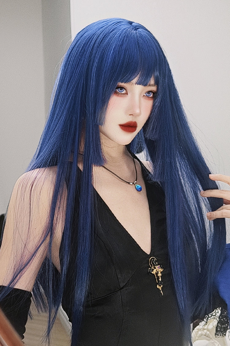 Klein-Blue Layered Hime-Cut Vintage Elegant Princess Lolita Wig - Product - 4