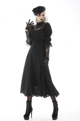 Black Stand Collar Cut-Out Half Sleeves Lace Spliced Women's Gothic Maxi Dress - Product - 10