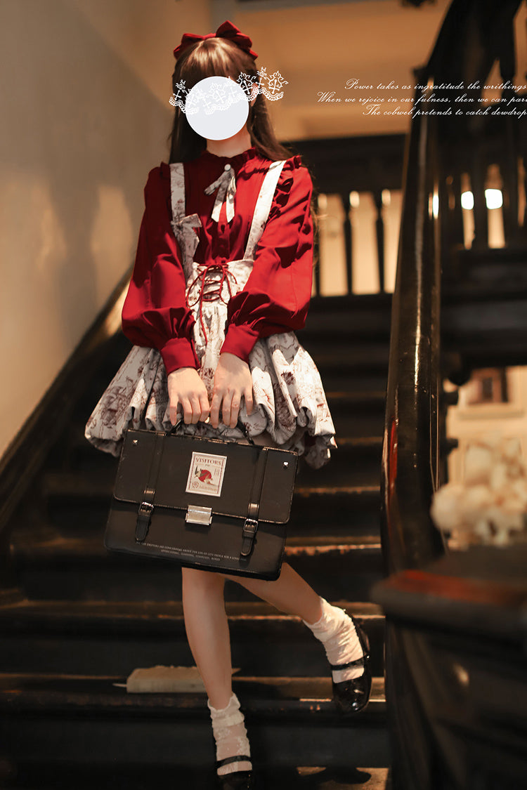 Grey [Elise] Print Ruffle Lace-Up Sweet Lolita Skirt - Product - 6