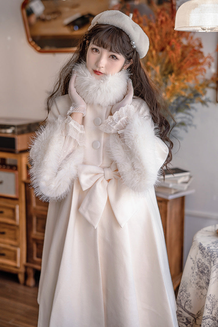 Apricot Long Sleeves Bowknot Sweet Princess Lolita Long Coat - Product - 7
