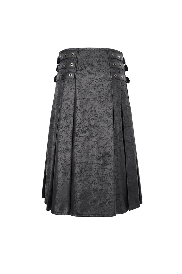 Black Print Chain Multi Buckle Men's Gothic Skirt - Product - 10
