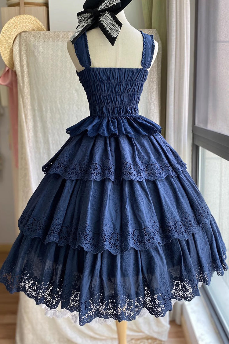 Dark Blue [Forest Waltz] Embroidery Bowknot Lace-Up Slim Sweet Elegant Lolita Suspender Top - Product - 3