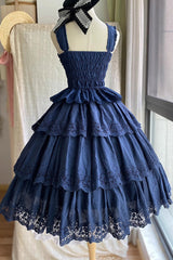 Dark Blue [Forest Waltz] Embroidery Bowknot Lace-Up Slim Sweet Elegant Lolita Suspender Top - Product - 3