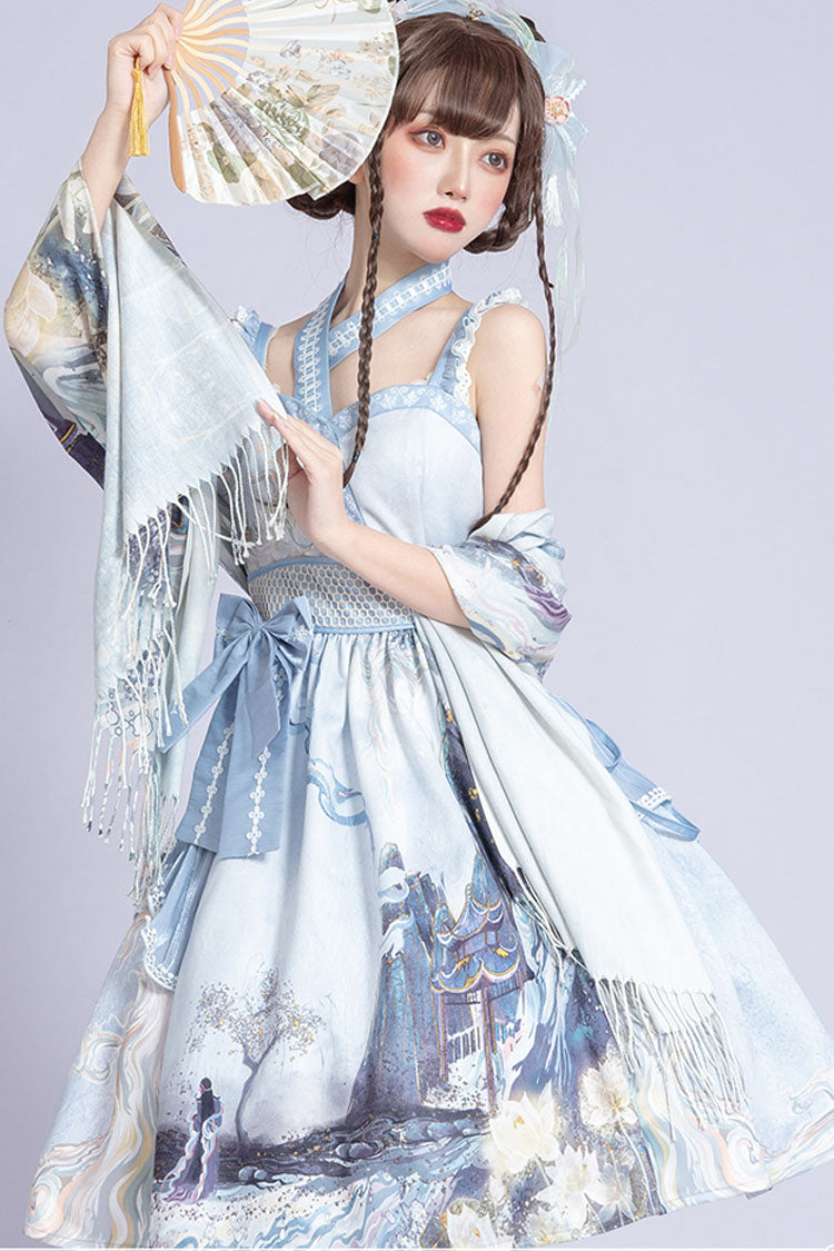 Blue Strapless Amusement Park Dream Print Chinese Style Classic Lolita JSK Dress - Product - 3