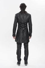 Black Lapel Collar Long Sleeves Lace-Up Slim Men's Gothic Handsome Double-Breasted Jacket - Product - 4