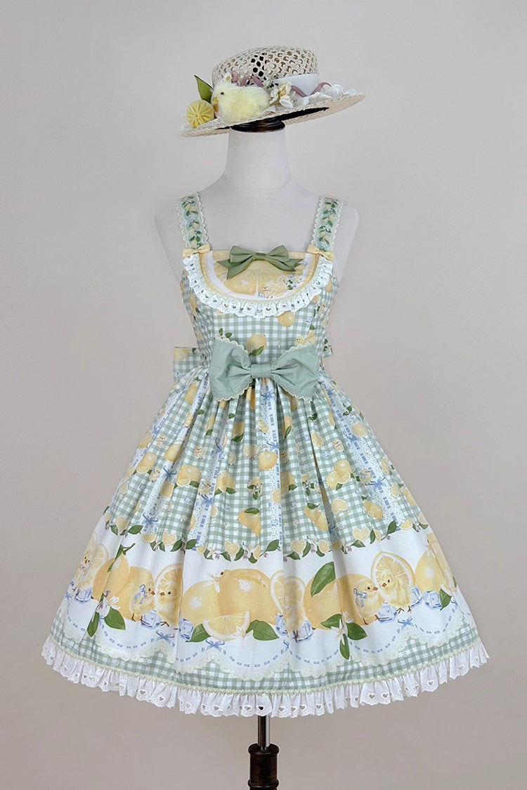 Green [Lemon Chicken] Print Ruffle Bowknot Lace Sweet Lolita Jsk Dress - Product - 3