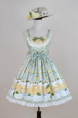 Green [Lemon Chicken] Print Ruffle Bowknot Lace Sweet Lolita Jsk Dress - Product - 3