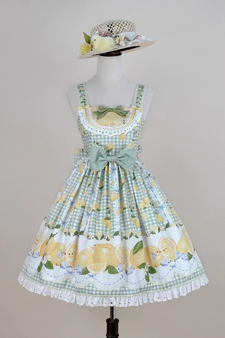 Green [Lemon Chicken] Print Ruffle Bowknot Lace Sweet Lolita Jsk Dress - Product - 3