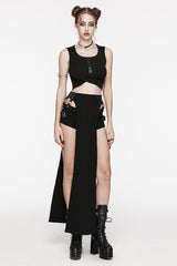 Black Sleeveless Cutout Crossed Hooded Women's Punk Tank Top - Product - 5