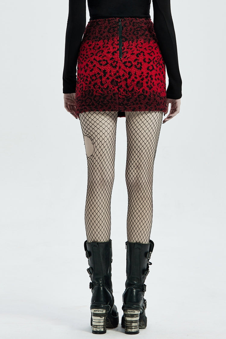 Red Leopard Print Leather Strap Decoration Women's Steampunk Mini Skirt - Product - 3