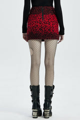 Red Leopard Print Leather Strap Decoration Women's Steampunk Mini Skirt - Product - 3