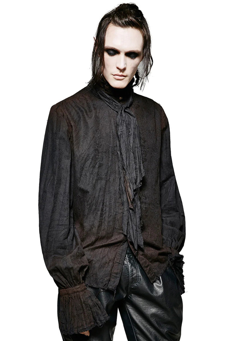 Black Long Lantern Sleeves Retro Metal Button Mens Steampunk Tie Shirt - Product - 3