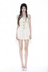 White Irregular Lace Splice  Multi-Layered Women's Gothic Skirt - Product - 5