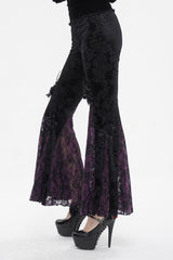 Black/Purple Printed Lace Embroidered Women's Gothic Flared Pants - Product - 3