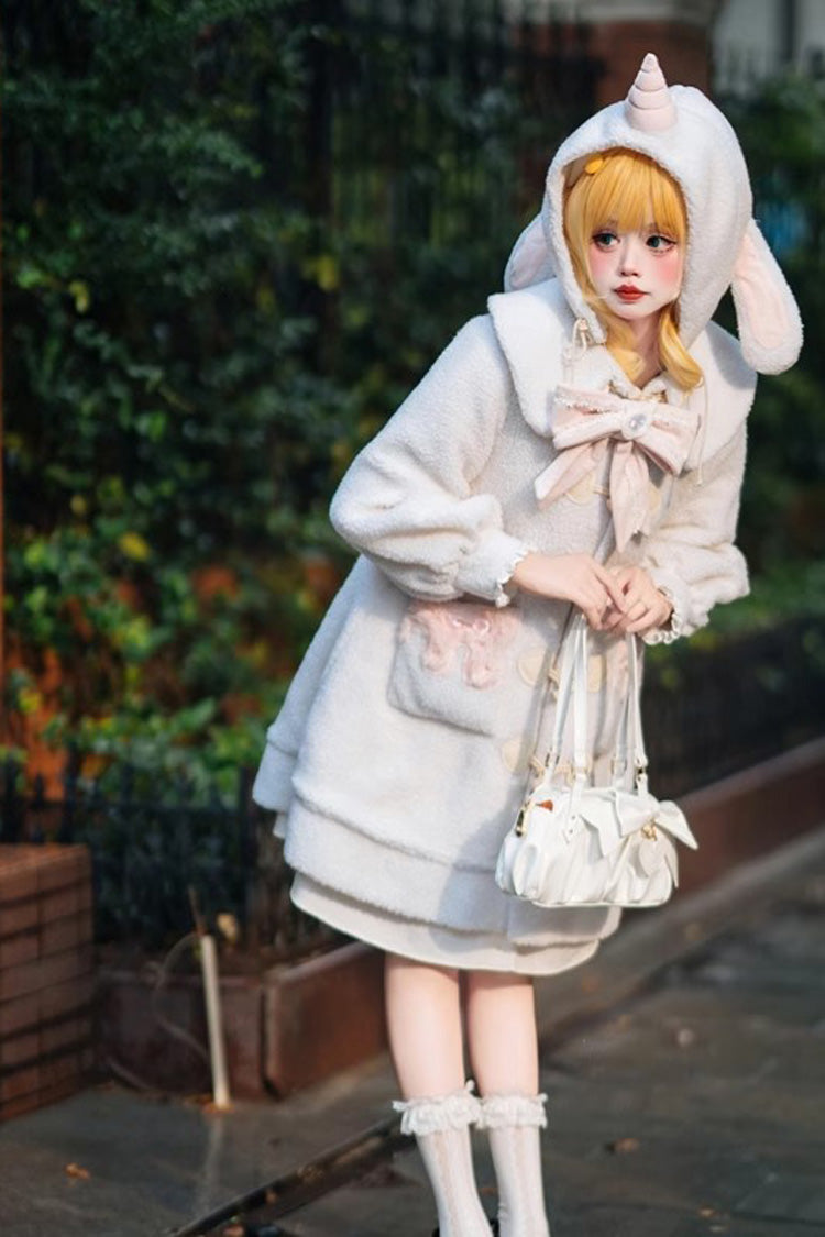 Unicorn Long Sleeves Bowknot Sweet Lolita Long Coat 2 Colors - White - 9