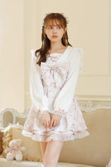 [Sewing Bear] Long Sleeves Print Bowknot Lace Sweet Jirai Kei Plus Size Dress 3 Colors - Product - 3