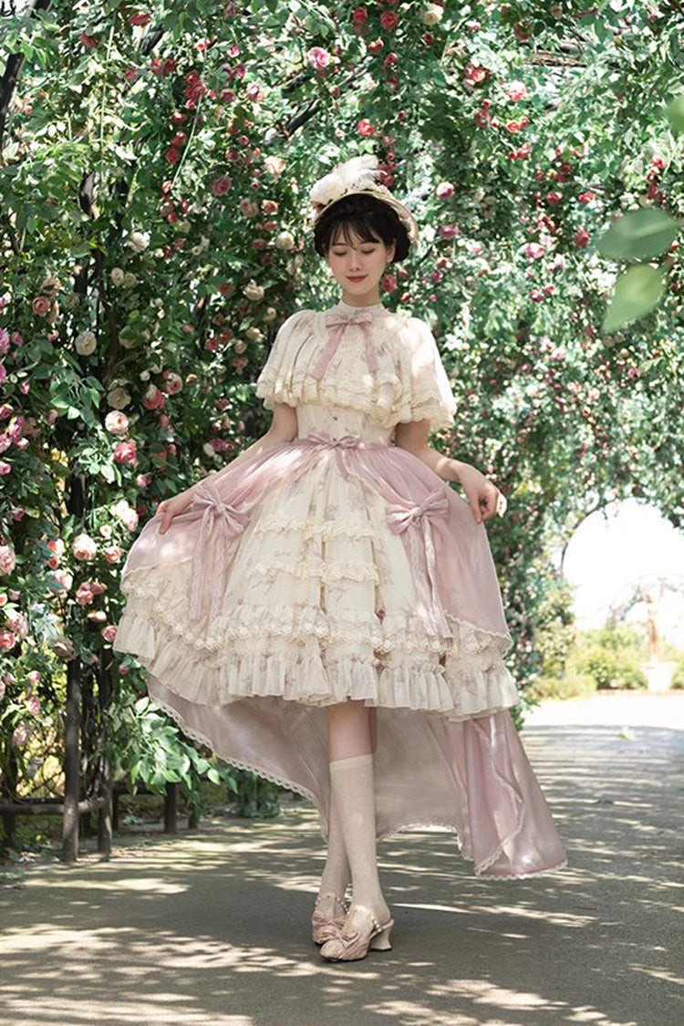 Multi-Color Bellflower Print Ruffle Lace Sweet Princess Lolita Dress - Product - 10