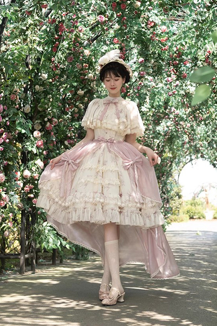 Multi-Color Bellflower Print Ruffle Lace Sweet Princess Lolita Dress - Product - 10