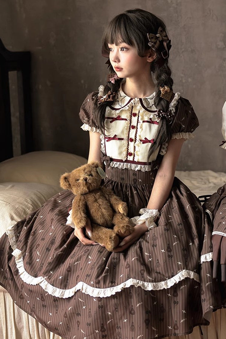 Brown Moro Coco [Hot Air Balloon] Print Ruffle Bowknot Sweet Elegant Princess Lolita Dress Long Version - Product - 11