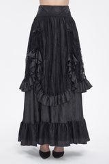 Black Ruffle Lace Drawstring Women's Gothic Skirt - Black - 1
