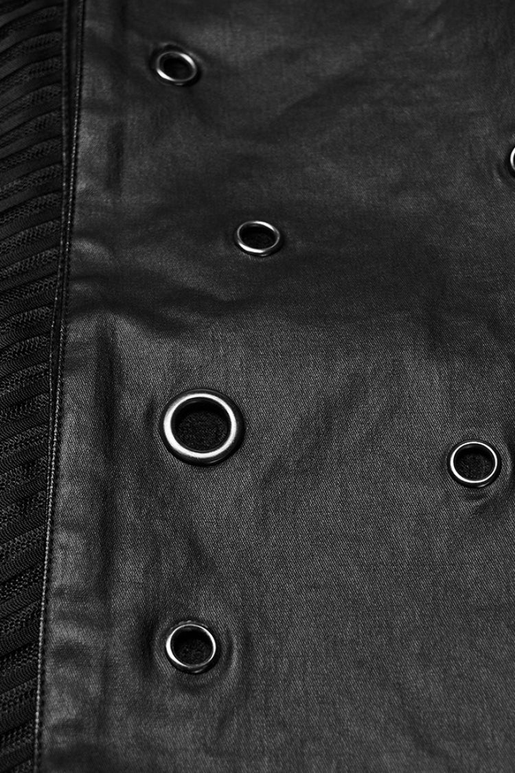 Black Stand Collar Long Sleeves Stitching Zipper Eyelet Men's Punk Jacket - Product - 8