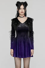 Black/Velvet Doll Collar Long Sleeves Gradient Embroidery Women's Gothic Prom Dress - Black/Velvet - 1