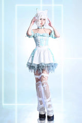 White [Virtual Idol] Ruffle Lace Lace-Up Sweet Lolita Skirt - Product - 3