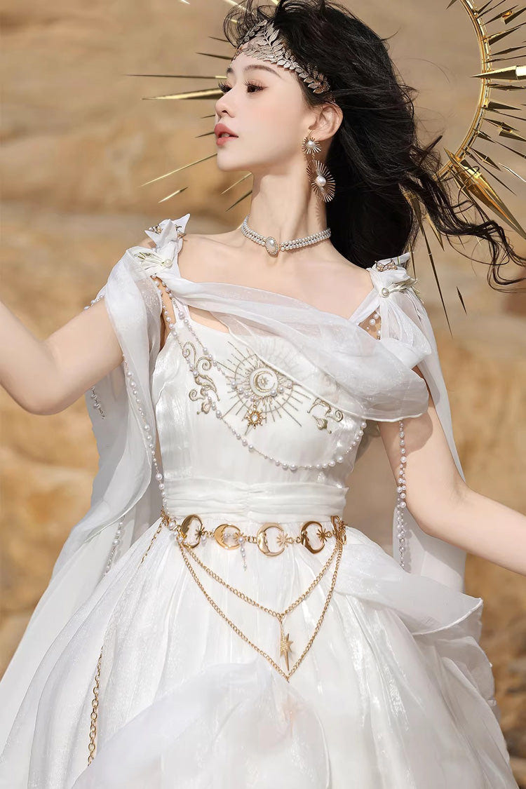 White [Aurelia of the Holy Light] Square Collar Printed Embroidered Chain-Decorated Sweet Elegant Lolita Dress - Product - 12