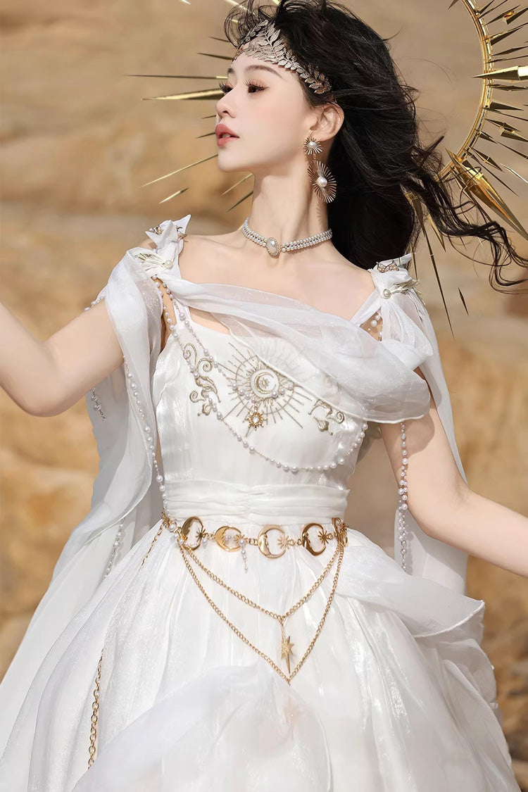 White [Aurelia of the Holy Light] Square Collar Printed Embroidered Chain-Decorated Sweet Elegant Lolita Dress - Product - 12
