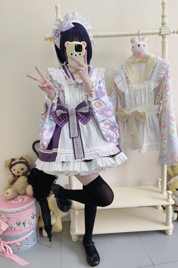 [Showa Sweet Pet] Ruffle Bowknot Sweet Japanese Maid Lolita Dress 6 Colors - Product - 17
