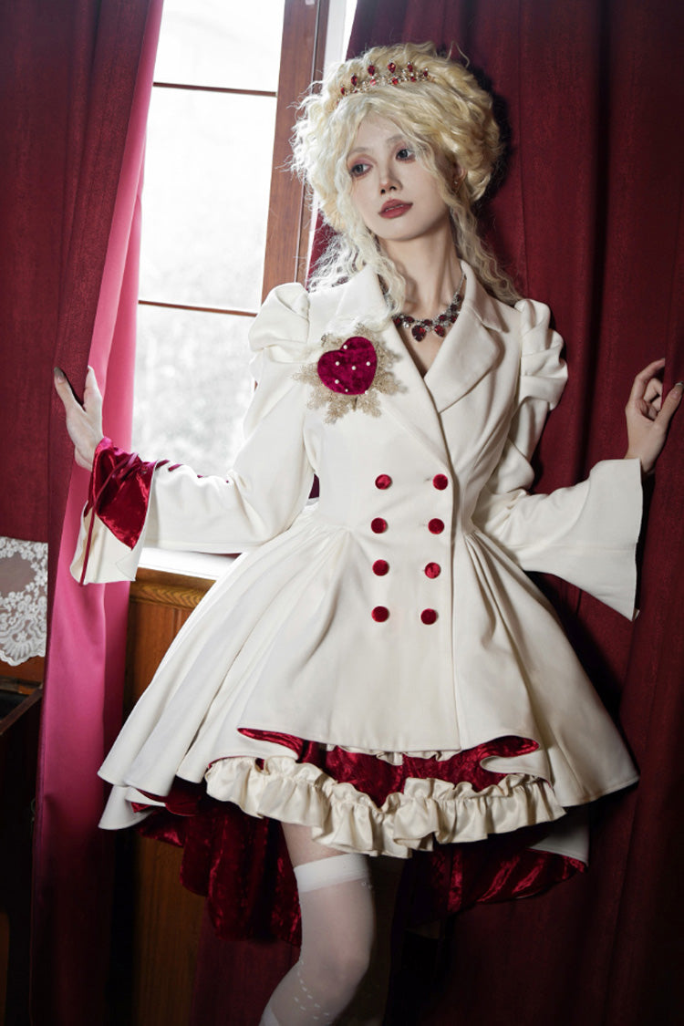 White Double-breasted Short Front and Long Back Irregular Gothic Lolita Coat - Product - 3