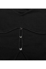 Black Elastic Square Neck Curved Split Butterfly Button Women's Gothic T-Shirt - Product - 9