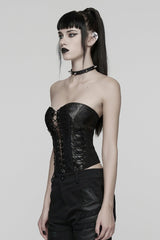 Black Sleeveless Lace-Up Side Zipper Pleated Women's Punk Corset - Product - 2