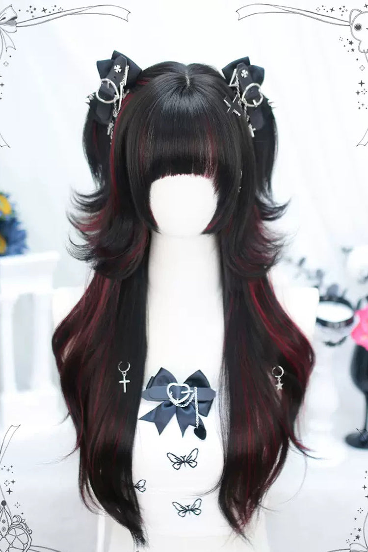 Black/Red Slightly Curly Long Sweet Lolita Wigs - Black/Red - 1