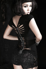 Black Skull Bone Print Hollow Slim Metal Chain Women's Steampunk Vest - Product - 3