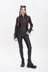 Black Pentacle Lace-Up Buckle Women's Punk Jacket - Product - 7