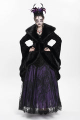 Black Long Sleeves Floral Embroidery Women's Gothic Fluffy Coat - Product - 11