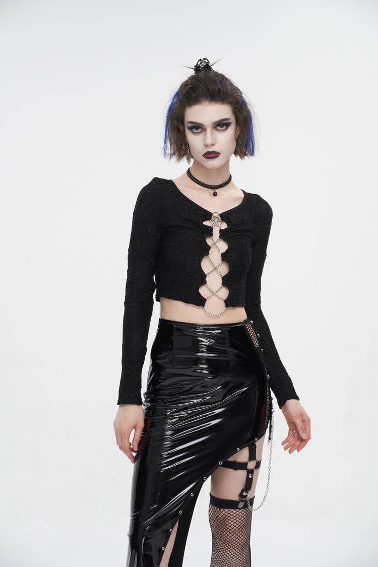 Black Cutout Ruched Chain Women's Punk Jacket - Product - 2