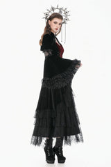 Black Keyhole Mandarin Collar Long Flare Sleeves Velvet Splice Lace Women's Gothic Shrug - Product - 10