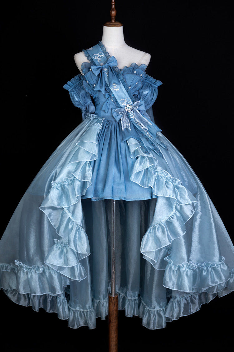 Blue [Mermaid Princess] Ruffle Hanayome Bowknot Sweet Elegant Lolita Jsk Dress Set - Product - 7