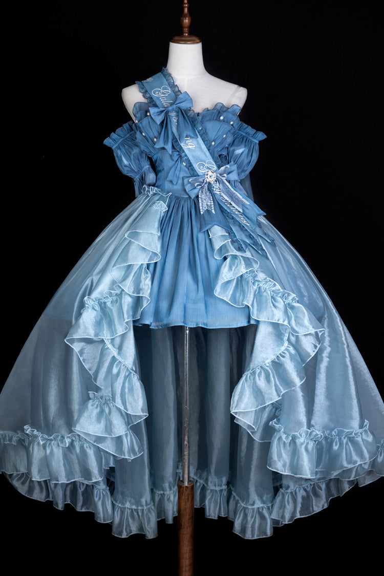 Blue [Mermaid Princess] Ruffle Hanayome Bowknot Sweet Elegant Lolita Jsk Dress Set - Product - 7