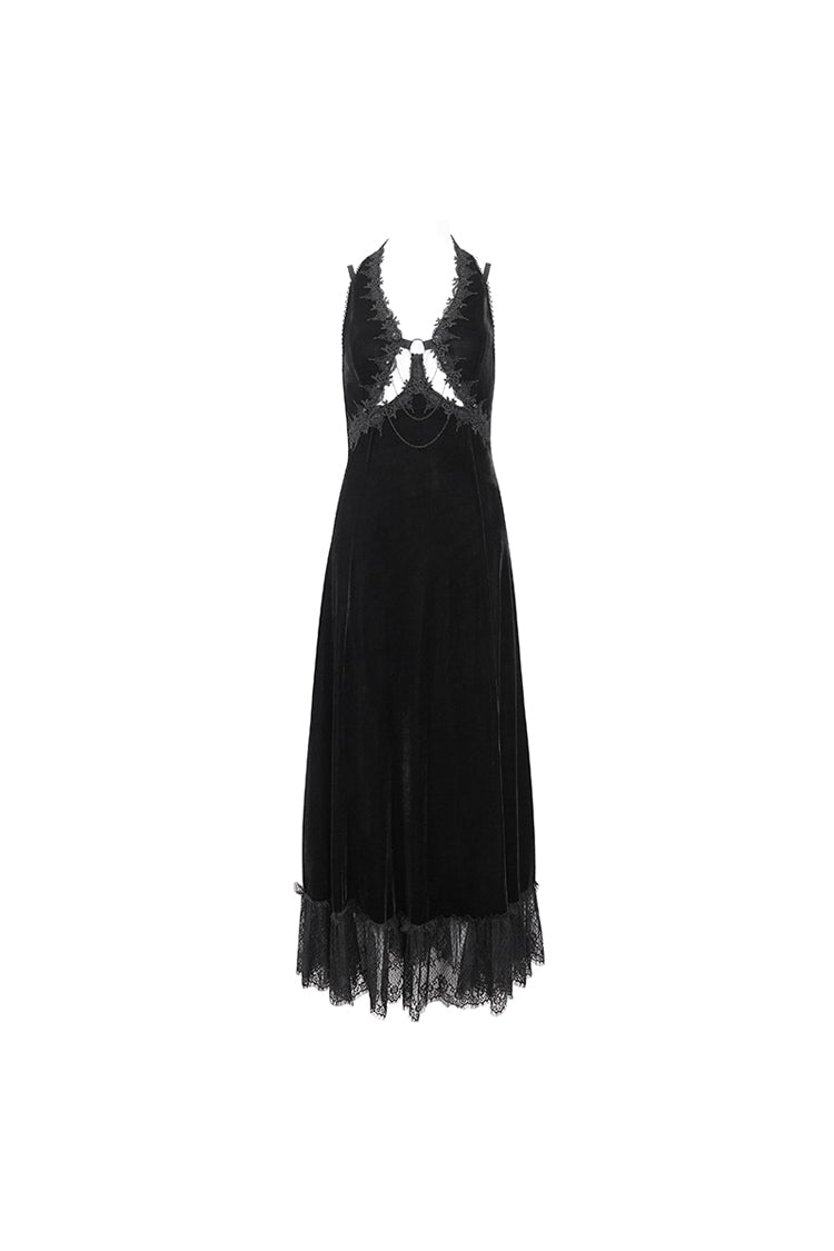 Black Lace Up Lace Hem Slip Long Women's Gothic Dres - Product - 6