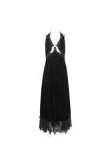 Black Lace Up Lace Hem Slip Long Women's Gothic Dres - Product - 6
