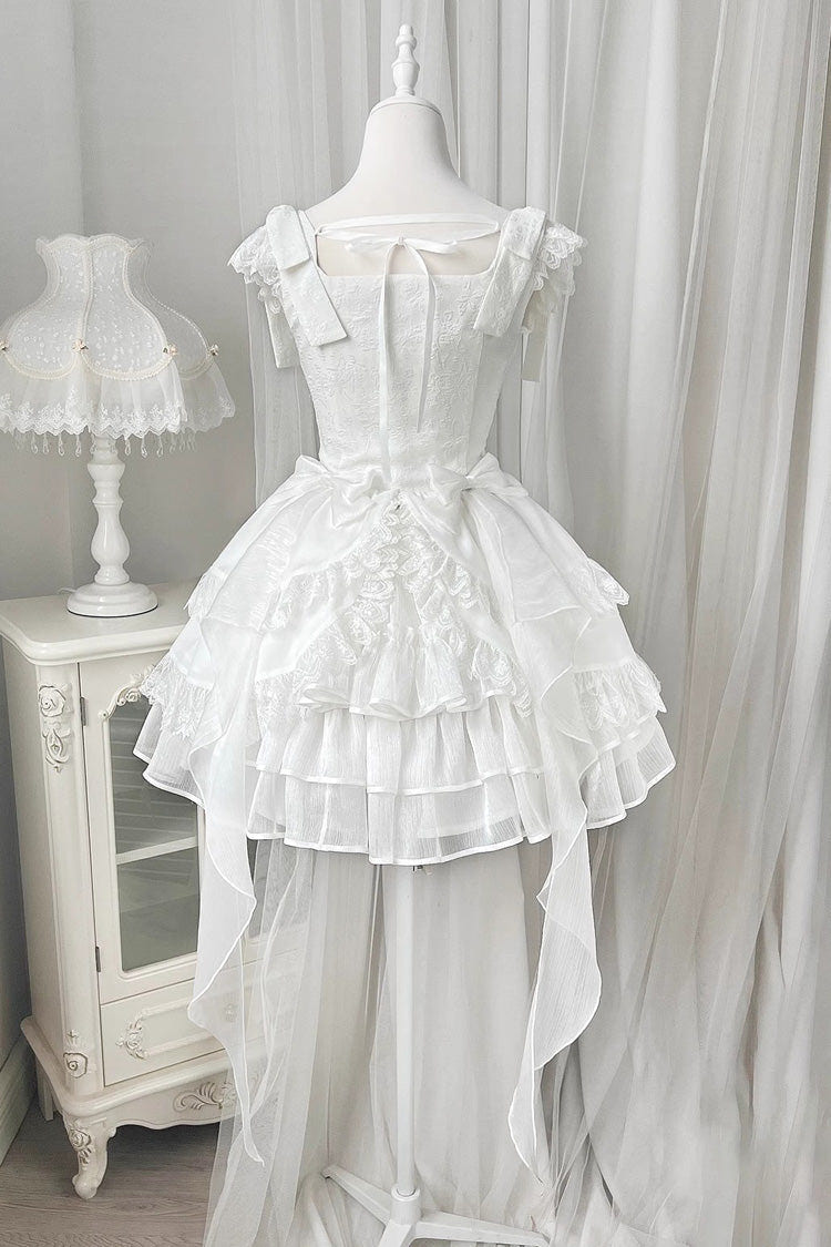 White Rose Multi-layer Ruffle Hanayome Stitching Lace Detachable Sweet Princess Lolita Tiered Dress - Product - 11