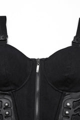 Black Sleeveless Lace-Up Rivet Buckle Women's Punk Vest - Product - 5