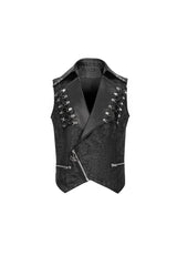 Black Lapel Fitted Atomized Crack Front Chest Crossover Rope Men's Punk Vest - Product - 6