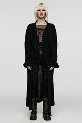 Black Lapel Collar Long Sleeves Wool Slit Hem Irregular Women's Punk Jacket - Black - 1